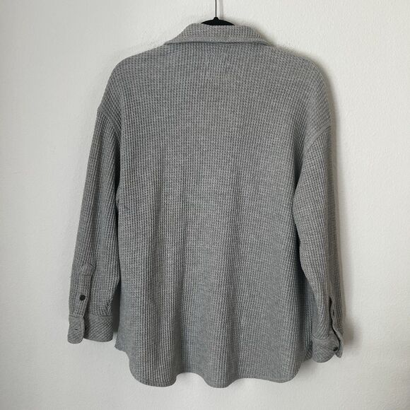 Aerie Lumberjane Cabincore Waffle Knit Button Down Oversized Shirt Women XS Gray - Picture 5 of 7
